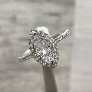 Exquisite Beautiful Marquise Cut Halo White Diamond CZ Silver Plated Ring